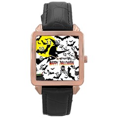 Happy Halloween Collage Rose Gold Leather Watch 