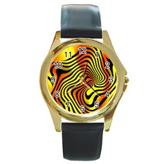 Colored Zebra Round Leather Watch (gold Rim) 