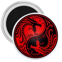 Yin Yang Dragons Red And Black 3  Button Magnet by JeffBartels