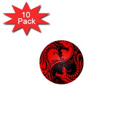 Yin Yang Dragons Red And Black 1  Mini Button (10 Pack) by JeffBartels