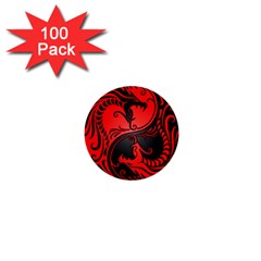 Yin Yang Dragons Red And Black 1  Mini Button (100 Pack)