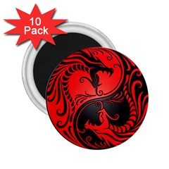 Yin Yang Dragons Red And Black 2 25  Button Magnet (10 Pack) by JeffBartels