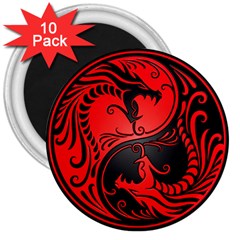 Yin Yang Dragons Red And Black 3  Button Magnet (10 Pack)