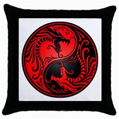 Yin Yang Dragons Red And Black Black Throw Pillow Case by JeffBartels