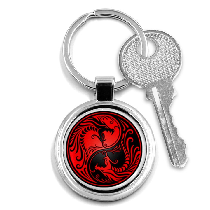 Yin Yang Dragons Red and Black Key Chain (Round)