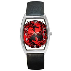 Yin Yang Dragons Red And Black Tonneau Leather Watch by JeffBartels