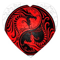 Yin Yang Dragons Red And Black Jigsaw Puzzle (heart) by JeffBartels