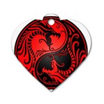 Yin Yang Dragons Red and Black Dog Tag Heart (Two Sided) Front