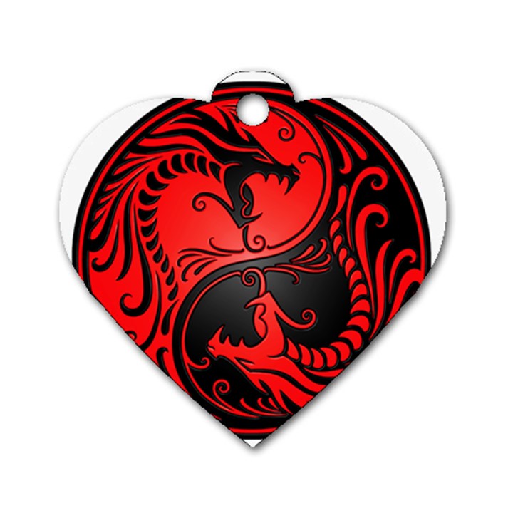 Yin Yang Dragons Red and Black Dog Tag Heart (Two Sided)