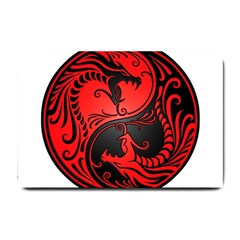 Yin Yang Dragons Red And Black Small Door Mat by JeffBartels