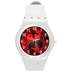 Yin Yang Dragons Red And Black Plastic Sport Watch (medium) by JeffBartels