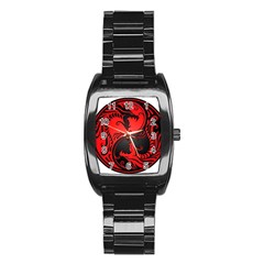 Yin Yang Dragons Red And Black Stainless Steel Barrel Watch by JeffBartels