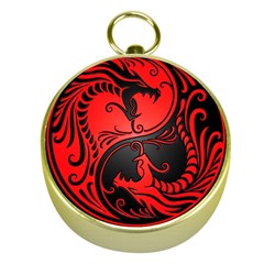 Yin Yang Dragons Red And Black Gold Compass by JeffBartels