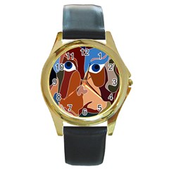 Abstract God Round Leather Watch (gold Rim) 