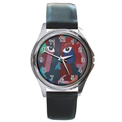 Abstract God Pastel Round Leather Watch (silver Rim)