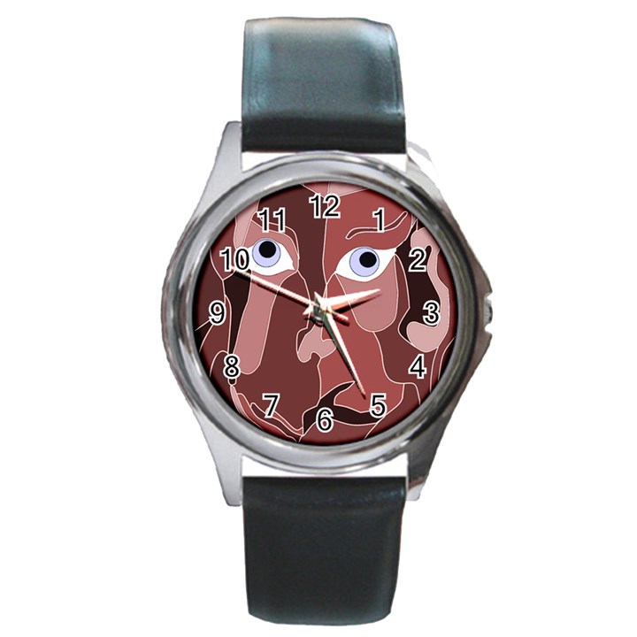 Abstract God Lilac Round Leather Watch (Silver Rim)