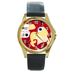 Soul Man Round Leather Watch (gold Rim) 