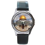 The Dome Of The Rock  Round Leather Watch (Silver Rim) Front