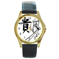 A Swordsman s Honor Round Leather Watch (gold Rim)  by Viewtifuldrew