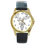 Maybe I m a lion Round Leather Watch (Gold Rim)  Front