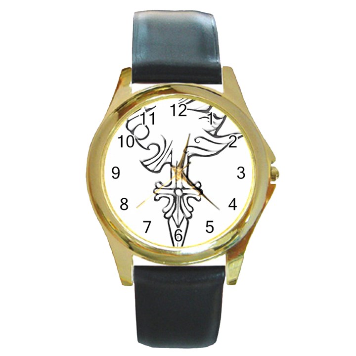 Maybe I m a lion Round Leather Watch (Gold Rim) 