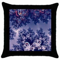 Pink And Blue Morning Frost Fractal Black Throw Pillow Case by Artist4God