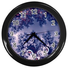 Pink And Blue Morning Frost Fractal Wall Clock (black) by Artist4God