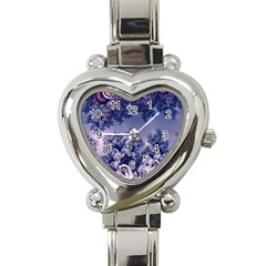 Pink And Blue Morning Frost Fractal Heart Italian Charm Watch  by Artist4God