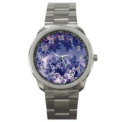 Pink And Blue Morning Frost Fractal Sport Metal Watch by Artist4God