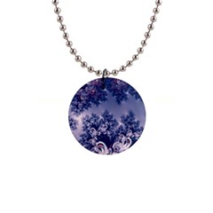 Pink And Blue Morning Frost Fractal Button Necklace by Artist4God