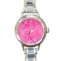 Soft Pink Frost Of Morning Fractal Round Italian Charm Watch by Artist4God