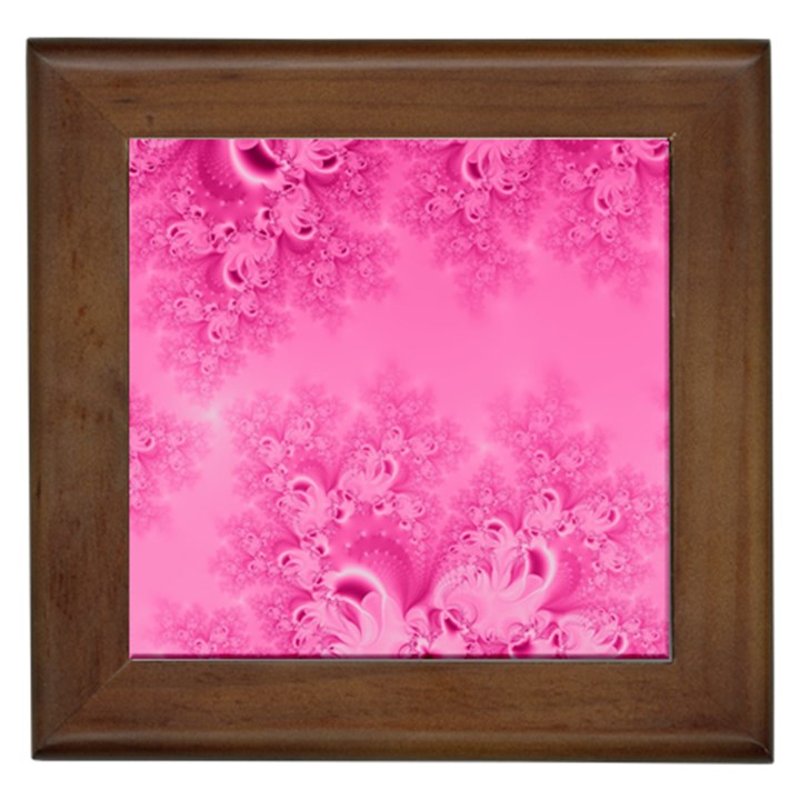 Soft Pink Frost of Morning Fractal Framed Ceramic Tile