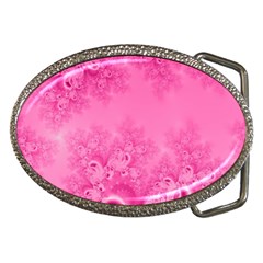 Soft Pink Frost Of Morning Fractal Belt Buckle (oval)