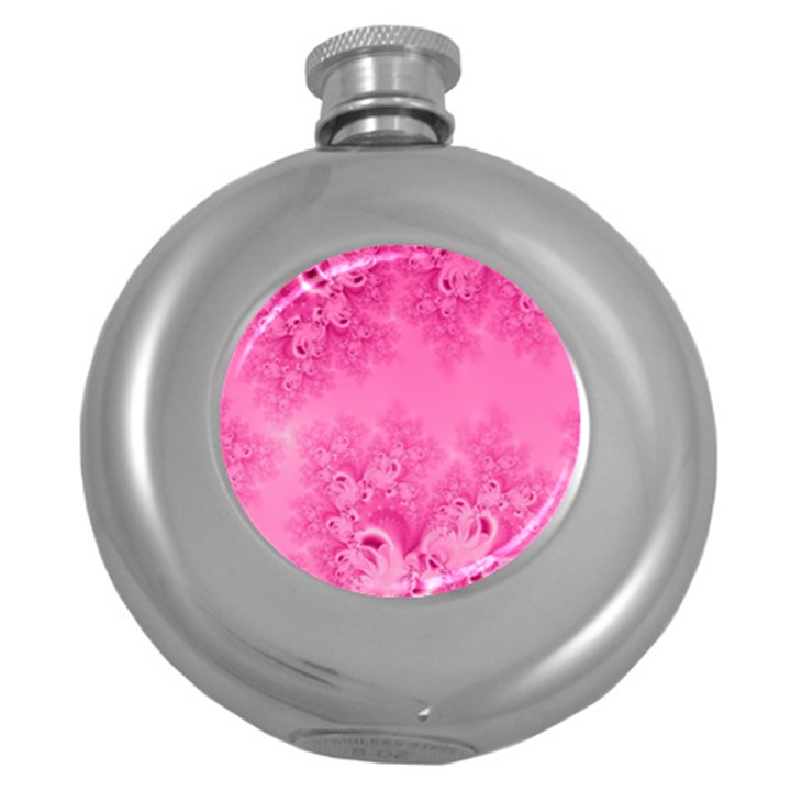 Soft Pink Frost of Morning Fractal Hip Flask (Round)