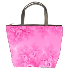 Soft Pink Frost Of Morning Fractal Bucket Handbag by Artist4God