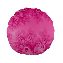 Soft Pink Frost Of Morning Fractal 15  Premium Round Cushion  by Artist4God