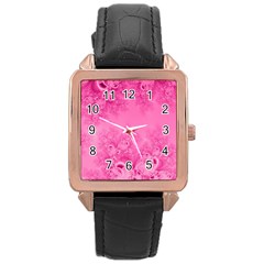 Soft Pink Frost Of Morning Fractal Rose Gold Leather Watch  by Artist4God