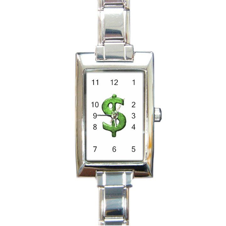 Grunge Style Money Sign Symbol Illustration Rectangular Italian Charm Watch