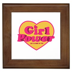 Girl Power Heart Shaped Typographic Design Quote Framed Ceramic Tile by dflcprints