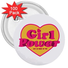 Girl Power Heart Shaped Typographic Design Quote 3  Button (100 Pack) by dflcprints