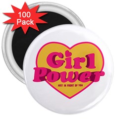 Girl Power Heart Shaped Typographic Design Quote 3  Button Magnet (100 Pack) by dflcprints