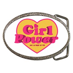 Girl Power Heart Shaped Typographic Design Quote Belt Buckle (oval) by dflcprints