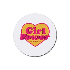 Girl Power Heart Shaped Typographic Design Quote Drink Coaster (round) by dflcprints