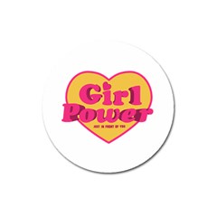 Girl Power Heart Shaped Typographic Design Quote Magnet 3  (round) by dflcprints