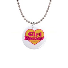 Girl Power Heart Shaped Typographic Design Quote Button Necklace by dflcprints