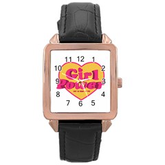 Girl Power Heart Shaped Typographic Design Quote Rose Gold Leather Watch  by dflcprints