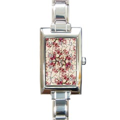 Red Deco Geometric Nature Collage Floral Motif Rectangular Italian Charm Watch