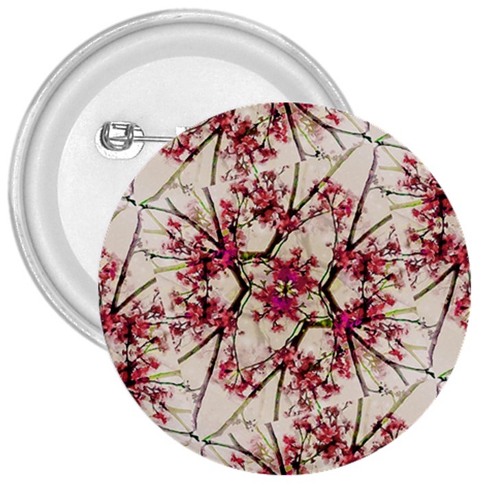 Red Deco Geometric Nature Collage Floral Motif 3  Button