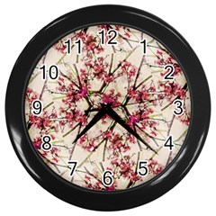 Red Deco Geometric Nature Collage Floral Motif Wall Clock (black)