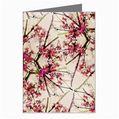 Red Deco Geometric Nature Collage Floral Motif Greeting Card